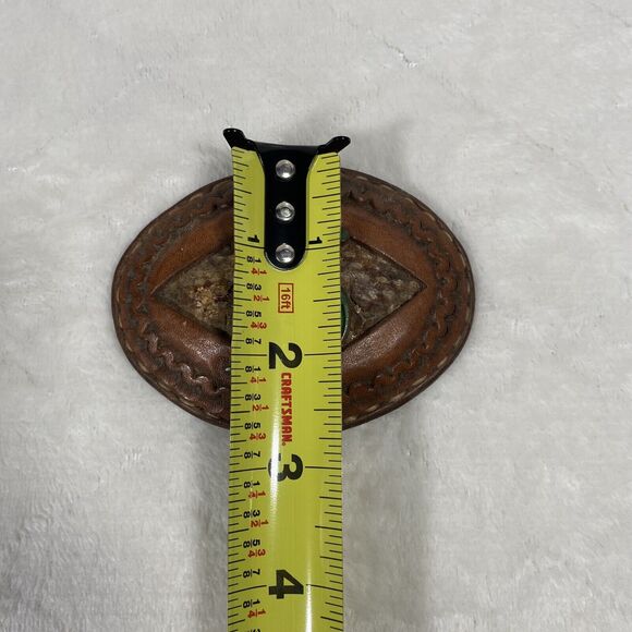 Vtg Leather Oval Belt Buckle S Hand Painted Stitched Wrapped Edge Boho Western - Picture 4 of 5